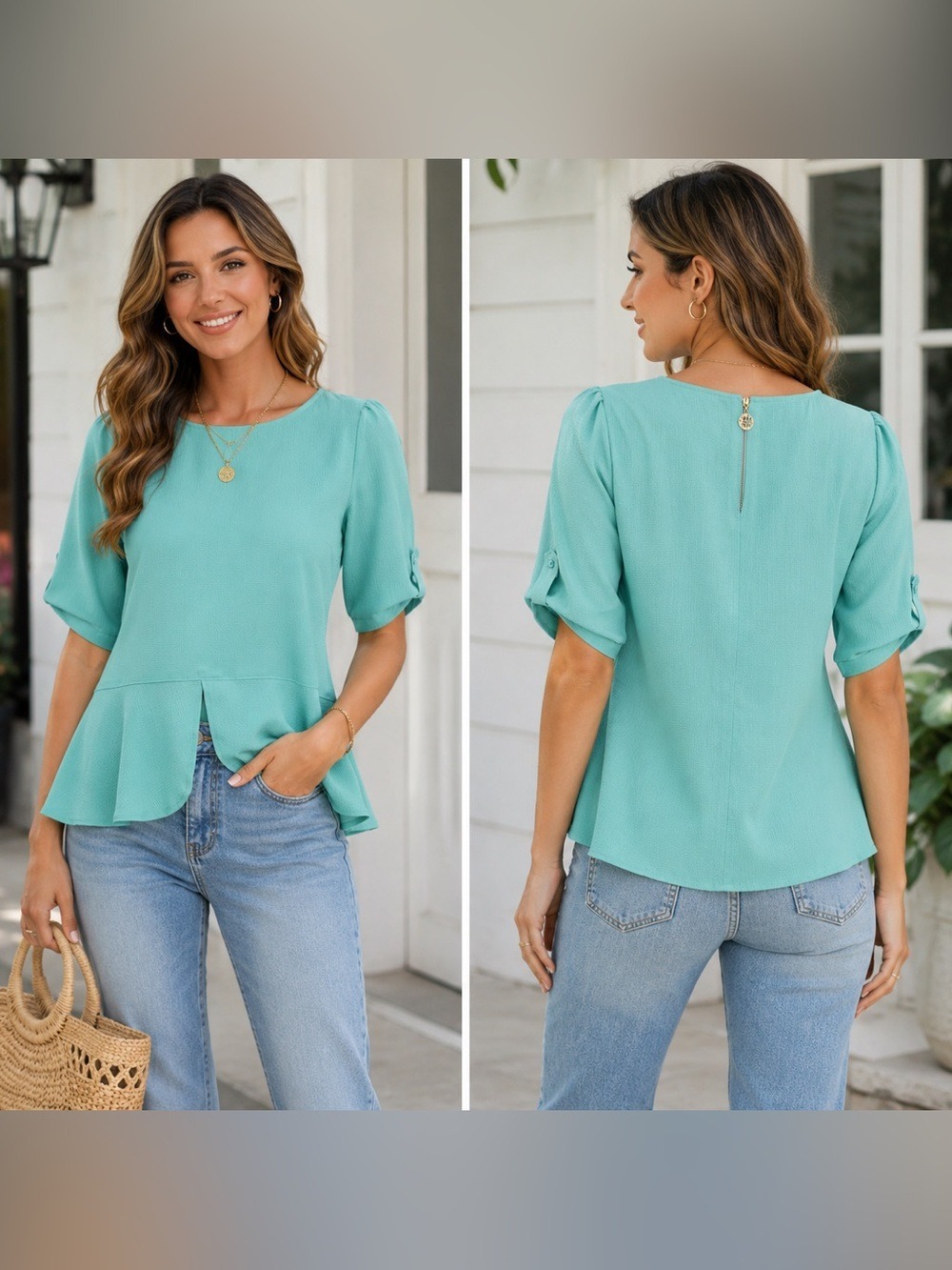 Bebe mint green short sleeve blouse size medium